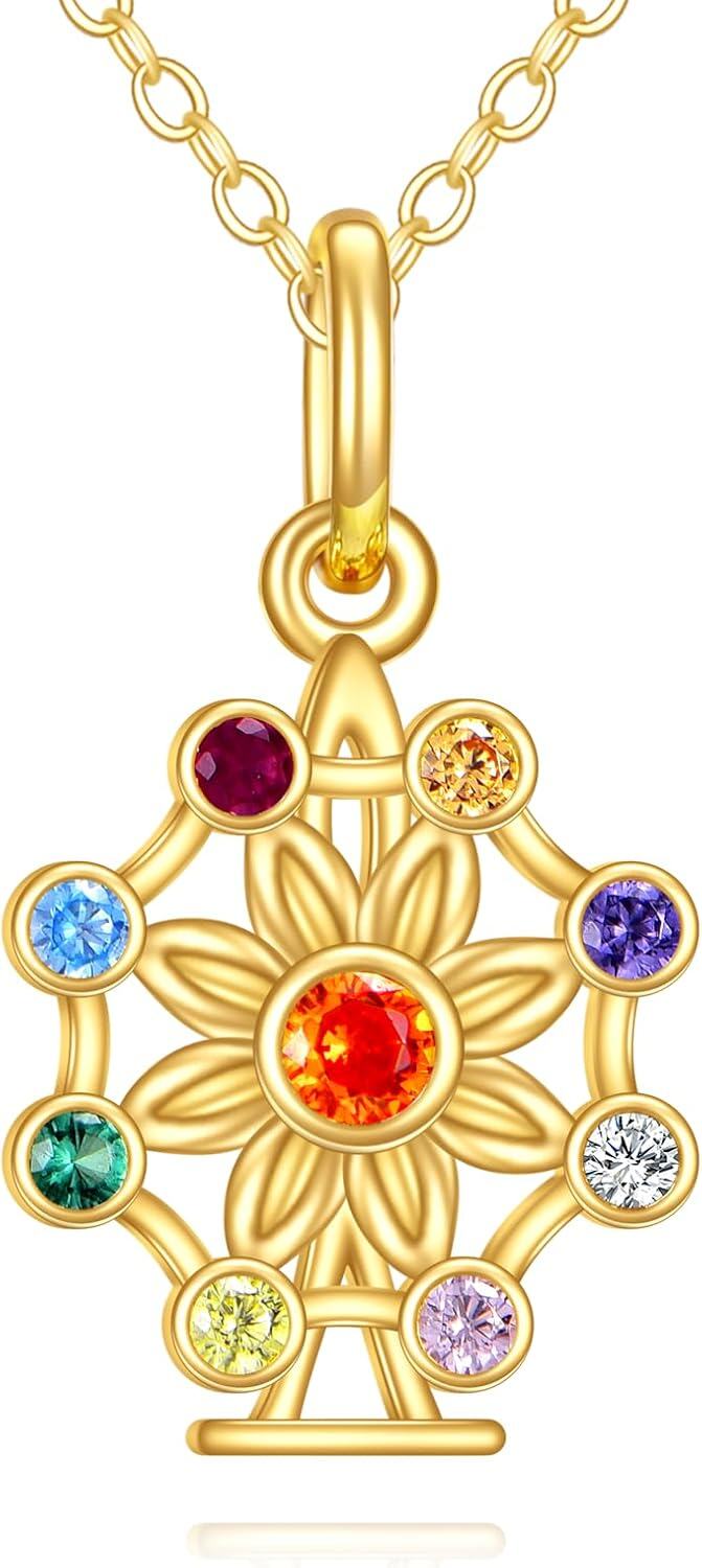 14K Gold Birthstone Tree of Life Necklace for Women Moon Star Pendant-0-0