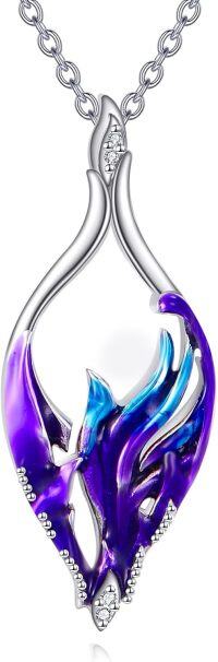 wholesale 925 Sterling Silver Platinum-Plated Phoenix Necklace for Women, Anti-Tarnish, Hypoallergenic Jewelry Gift-Purple Phoenix