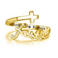 wholesale 925 Sterling Silver Gold Plated Faith Cross Open Ring All Things Are Possible For Women-8