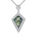wholesale 925 Sterling Silver Zircon Accent Green Moss Agate Pendant Necklace-0-0