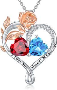 wholesale Sterling Silver Rose Quartz Heart Birthstone Necklace for Women Valentine s Day Gift-01-03-Jan-Mar Birthstones