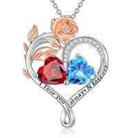 wholesale 925 Sterling Silver Rose Quartz Heart Birthstone Necklace for Women Valentine s Day Gift-01-03-Jan-Mar Birthstones