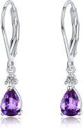 wholesale 925 Sterling Silver Purple Amethyst Teardrop Dangle Earrings with Leverbacks-0-0
