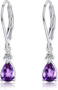 wholesale 925 Sterling Silver Purple Amethyst Teardrop Dangle Earrings with Leverbacks-Purple
