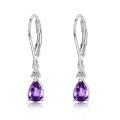 wholesale 925 Sterling Silver Amethyst Teardrop Dangle Earrings-0-0