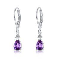 wholesale 925 Sterling Silver Amethyst Teardrop Dangle Earrings-Purple