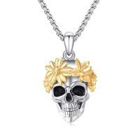 wholesale 925 Sterling Silver Sunflower Skull Pendant Gothic Halloween Necklace for Women and Men-Sunflower