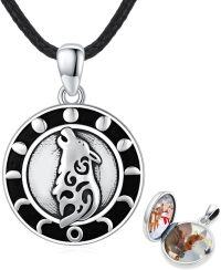 wholesale 925 Sterling Silver Round Wolf Photo Frame Pendant Necklaces for Women Men s-Wolf