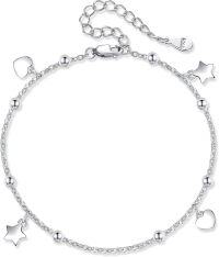 wholesale 925 Sterling Silver Star Heart Charm Anklet for Women - Summer Beach Jewelry-Satr and Heart
