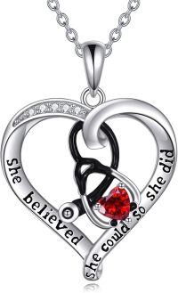 wholesale 925 Sterling Silver She Believed So She Did Heart Necklace-01 Jan-Garnet