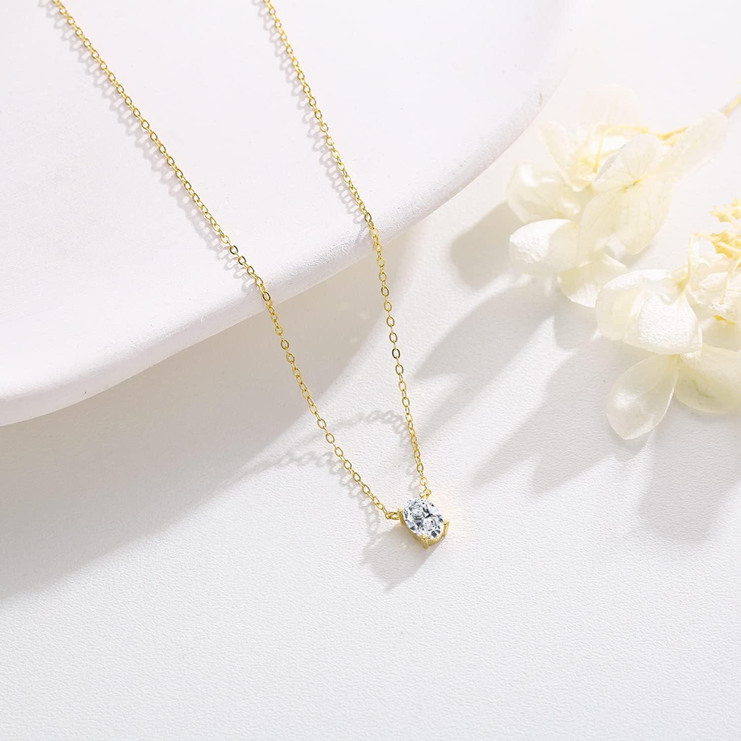wholesale 925 Sterling Silver Plated 14K Gold Oval Cut Moissanite Pendant Necklace 1ct VVS1 D Lab Diamond Chain for Women-0-4