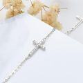 wholesale 18K White Gold Plated Sideways Cross CZ Ankle Anklet for Women - Adjustable Length: 7-9 Inches-0-1