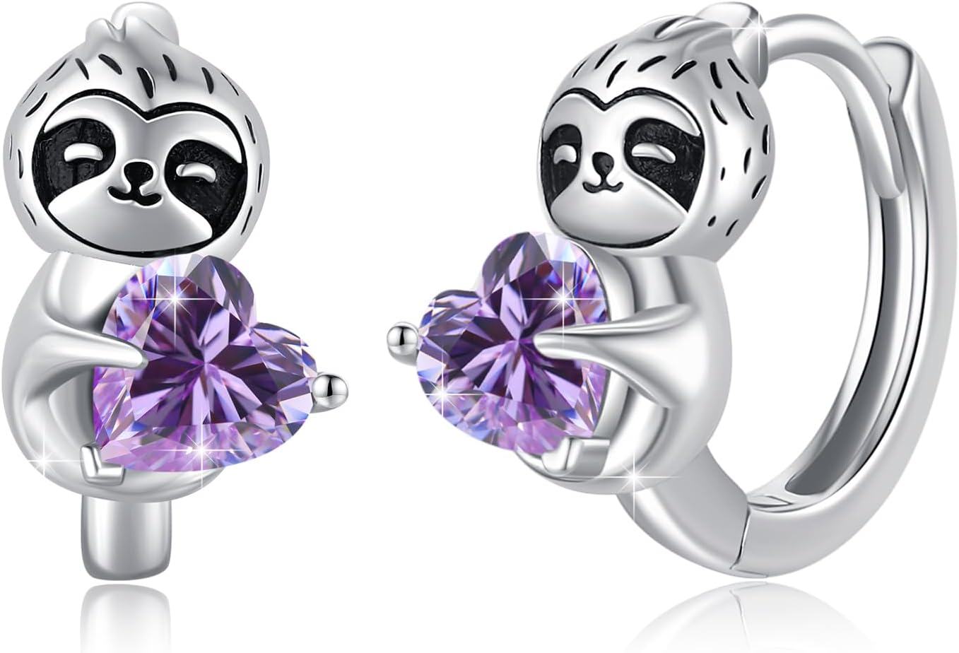 Sterling Silver Hypoallergenic Sloth Hoop Earrings for Women Girls Teens-0-1