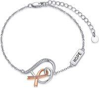 wholesale 925 Sterling Silver Pink Ribbon Hope Charm Bracelet for Breast Cancer Awareness-Heart Ribbon