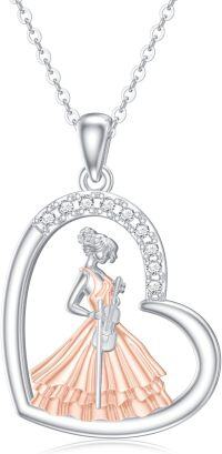 wholesale 925 Sterling Silver Heart-Shaped Musical Dancer Pendant Necklace-Violin