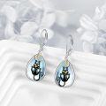 wholesale 925 Sterling Silver Moonstone Black Cat Leverback Drop Earrings for Women-0-2