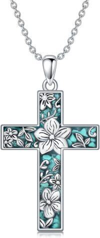 wholesale  Sterling Silver Turquoise Cross Necklace with Birth Flower Pendant -February