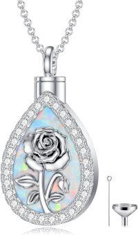 wholesale 925 Sterling Silver Opal Birth Flower Urn Necklace for Ashes 12 Month Memorial Jewelry-06-June-Rose-06-June-Rose+Text