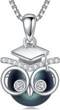 wholesale Black Pearl Graduation Necklace For Women S925 Sterling Silver Bachelor Cap/owl Black Freshwater Pearl Pendant Necklace Graduation Gifts Jewelry Christmas Birthday Gifts For Her Daughter Friends -0-0