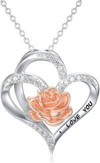 wholesale TOUPOP Gifts For Women Rose Necklace Sterling Silver I Love You Heart Pendant Necklace Birthday Christmas Jewelry Gifts For Women -undefined