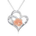TOUPOP Sterling Silver Rose Necklace with Heart Pendant, Jewelry Gift-0-0
