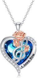 wholesale TOUPOP Rose Necklace For Women 925 Sterling Silver Music Note Pendant Necklace With Blue Heart Crystal Anniversary Birthday Christmas Jewelry Gifts For Mom Wife Girlfriend Sister Friend -0-0