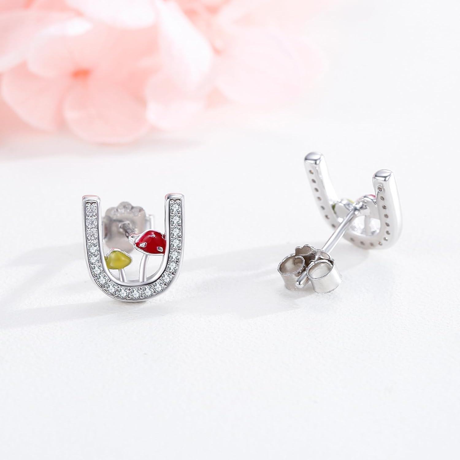 Sterling Silver Opal CZ Mushroom Stud Earrings for Women-0-2