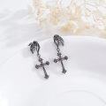wholesale 925 Sterling Silver Black Cross with Orange Stone and Skeleton Hands Gothic Drop Earrings-0-1