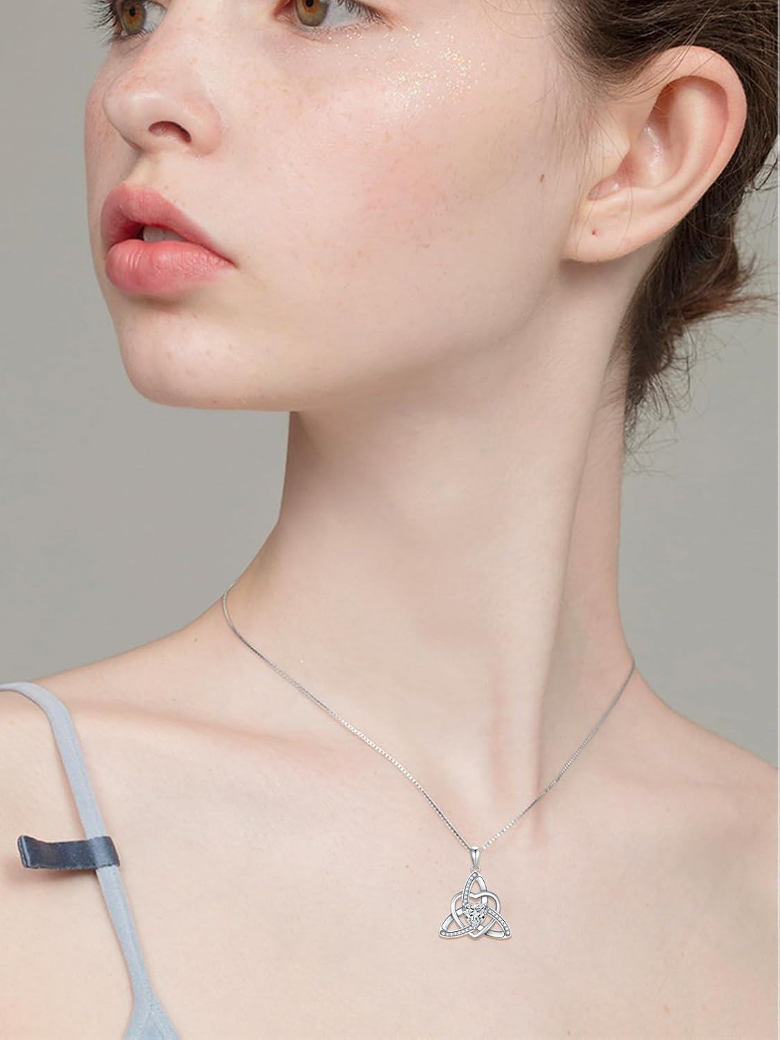 Sterling Silver 1ct Moissanite Heart Celtic Knot Necklace for Women-0-2