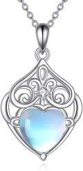 wholesale 925 Sterling Silver Blue Moonstone Heart Drop Pendant Necklace for Women-0-0