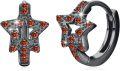 wholesale 925 Sterling Silver Black Plated Orange CZ Star Huggie Hoop Earrings-0-0