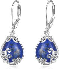 wholesale Sterling Silver Crystal Gemstone Filigree Teardrop Dangle Leverback Earrings-Lapis Lazuli