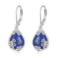 wholesale 925 Sterling Silver Teardrop Earrings Wholesale With Blue Gemstone And Scroll Design-Lapis Lazuli