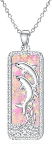 wholesale  Sterling Silver Dolphin Pendant Necklace Ocean Jewelry Gift for Women -Pink Opal