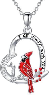 wholesale 925 Sterling Silver Red Enamel Cardinal Bird in Heart Pendant Necklace for Women-Heart Cardinal 2