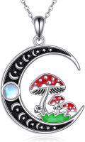 wholesale 925 Sterling Silver Mushroom and Crescent Moon Pendant Necklace for Women Girls-0-0