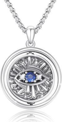 wholesale 925 Sterling Silver Round Evil Eye Pendant with Sapphire and Cubic Zirconia on -D-Dark Blue Evil Eye Necklace