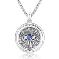 wholesale 925 Sterling Silver Evil Eye Pendant Necklace With Rotating Blue Crystal Oxidized Design-D-Dark Blue Evil Eye Necklace