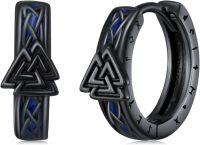 wholesale  Sterling Silver Black Viking Hoop Earrings with Rune for Men Norse Pagan Jewelry Gifts -Valknut