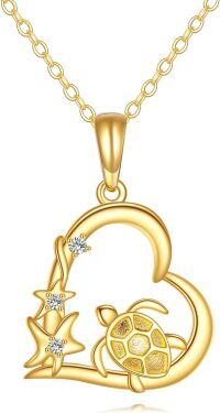 wholesale 14K Gold  Heart-Shaped Sea Turtle & Starfish Pendant Necklace for Women-Turtle Starfish