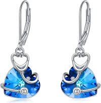 wholesale  S925 Sterling Silver & Austrian Bermuda Blue Crystal Heart Stethoscope Pendant Jewelry Gift for Nurses Doctors Medical Staff-9-Sapphire Blue Crystal