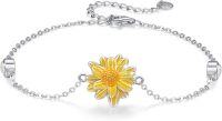 wholesale 925 Sterling Silver Yellow Daisy Flower Charm Bracelet for Women's -B-Sunflower