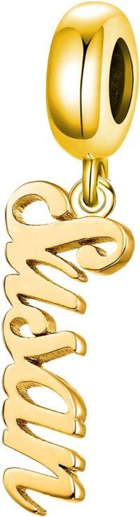 wholesale Gold Personalized Name Charm for Bracelet Custom Name Bead Nameplate Charm Gift for Women-Sterling Silver in gold color