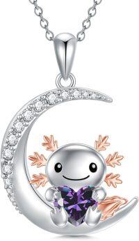 wholesale Sterling Silver Animal Birthstone Necklace Otter Axolotl Hippo Pendant Jewelry Gift for Women-02-Feb-Axolotl