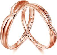 wholesale TOUPOP Personalized Rose Gold Engagement Rings Set For Him And Her, Moissanite Diamond Heart Wedding Rings Engraved Name Heart Promise Rings Anniversary Valentine's Day Gifts For Wife Bride -undefined