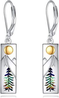 wholesale 925 Sterling Silver Abalone Mountain Earrings with Pine Trees and Rainbow Colors-Mountain Earrings