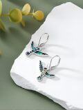 wholesale 925 Sterling Silver Abalone Hummingbird Leverback Earrings - 3 Flight Postures, 16x20mm, Gift for Women-0-1