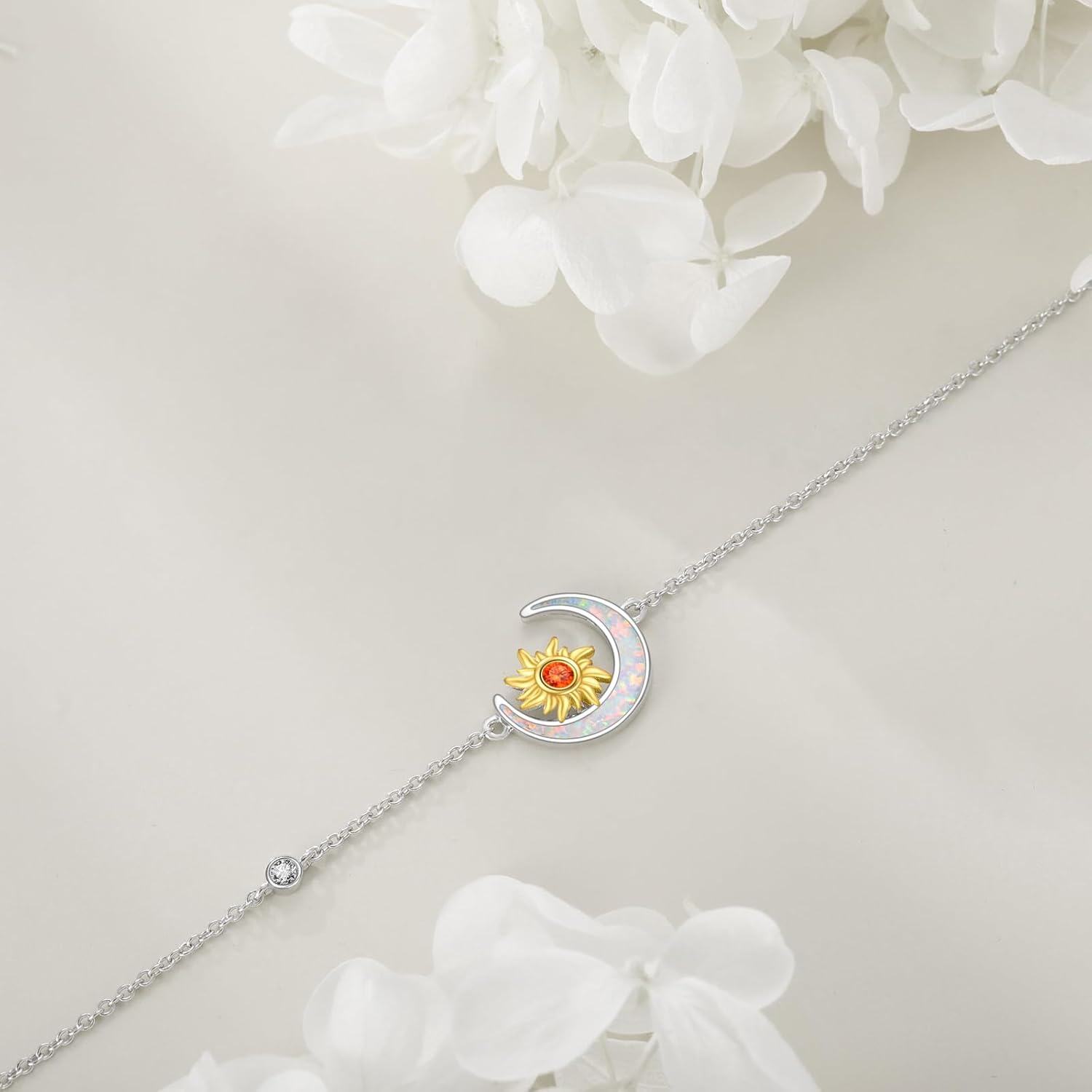 Sterling Silver Opal Moon Mother Bracelet for Women New Mom Jewelry Gift-0-4