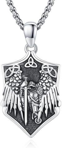 wholesale Sterling Silver Archangel Medals St Pendant Necklace for Men Women-47-St Michael(shield silver)