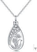 wholesale 925 Sterling Silver Floral Tear Drop Keepsake Pendant Necklaces w/Funnel Set for Women's Memorial Jewelry-0-0